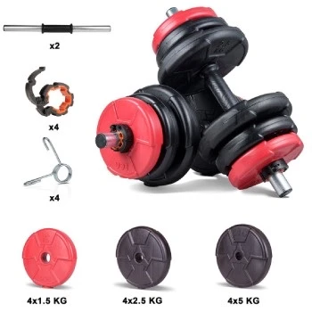 ECG Spor 36 kg Kırmızı siyah Dambıl Seti