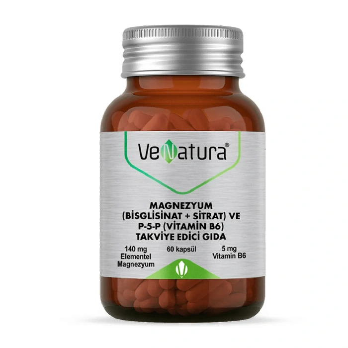Venatura Magnezyum Bisglisinat + Sitrat Venatura Magnezyum Bisglisinat Sitrat Ve P-5-p Vitamin B6 Kapsül 60 Lı